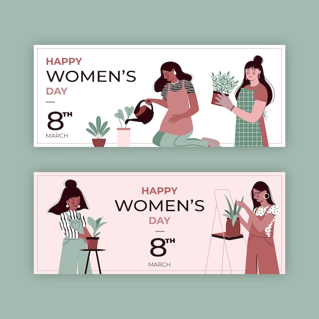 Flat international women's day sale horizontal banners set