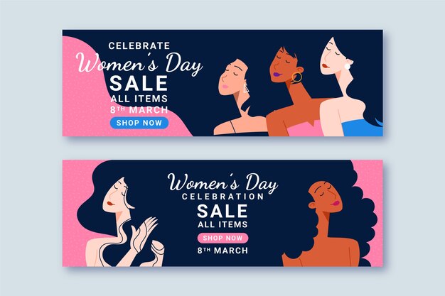 Flat international women's day sale horizontal banners set