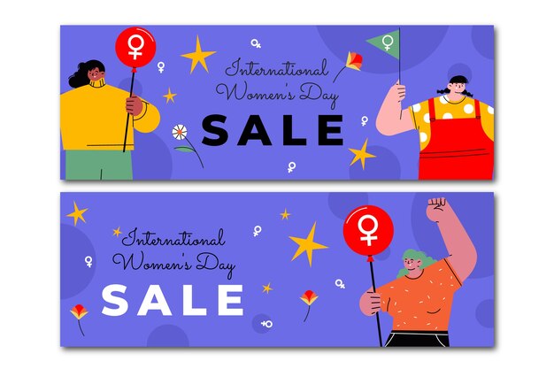 Flat international women's day sale horizontal banners set