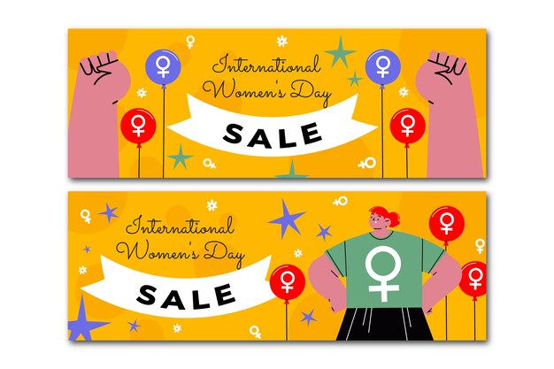 Flat international women's day sale horizontal banners set