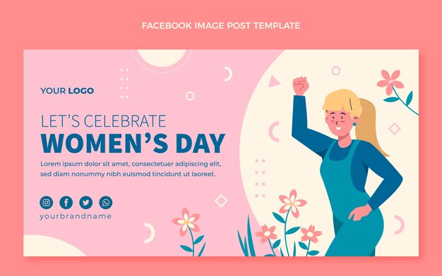 Flat international women's day social media post template