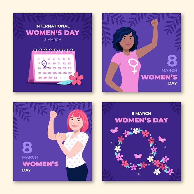 Flat international women's day social media posts collection