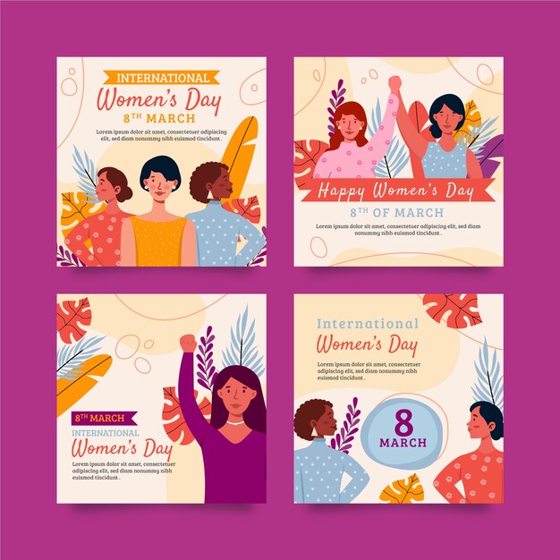 Flat international women's day social media posts collection