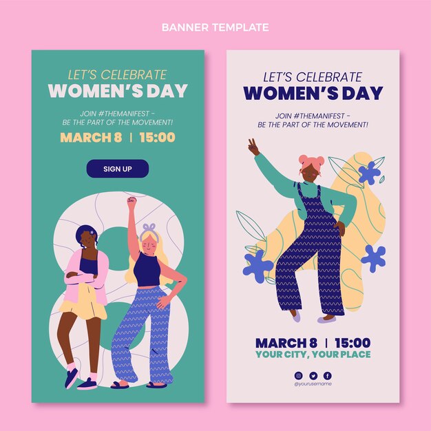 Flat international women's day vertical banners set