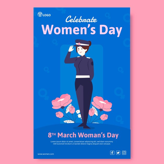 Flat international women's day vertical flyer template