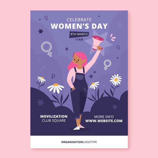 Flat international women's day vertical flyer template