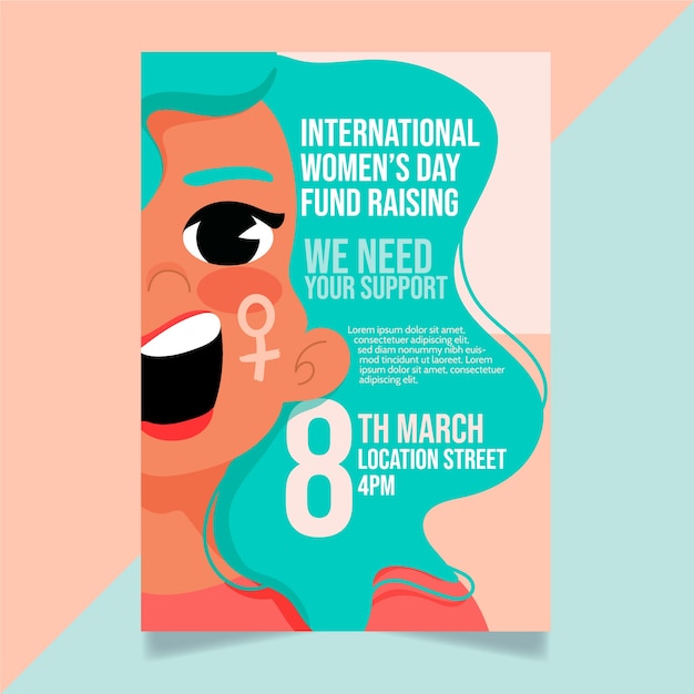 Flat international women's day vertical flyer template