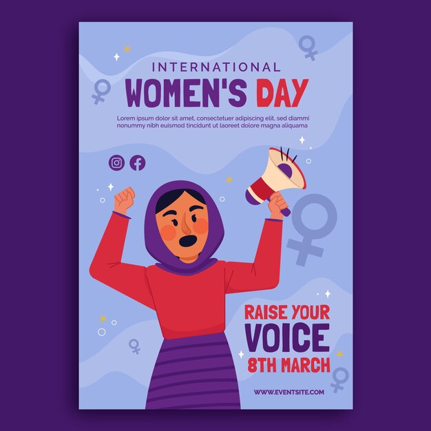 Flat international women's day vertical flyer template