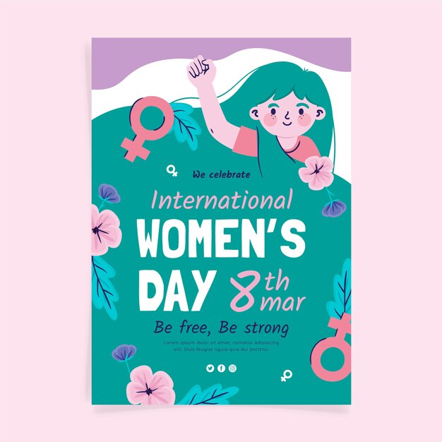 Flat international women's day vertical poster template