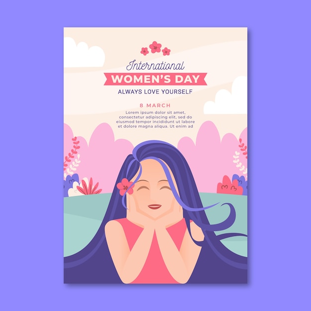 Flat international women's day vertical poster template