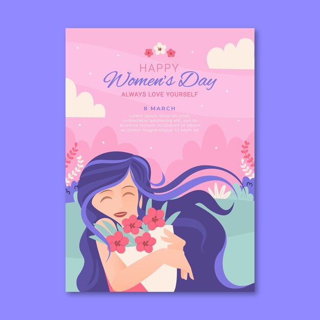 Flat international women's day vertical poster template