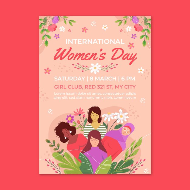 Flat international women's day vertical poster template