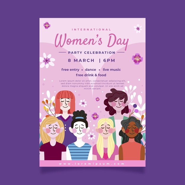 Flat international women's day vertical poster template