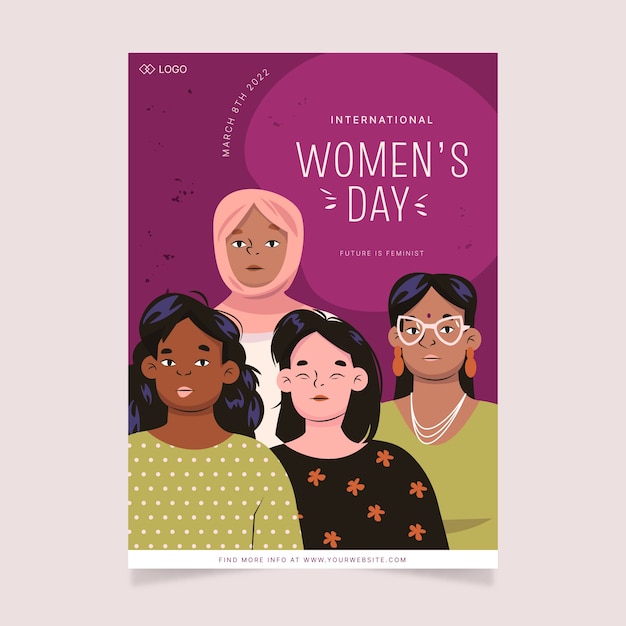 Flat international women's day vertical poster template