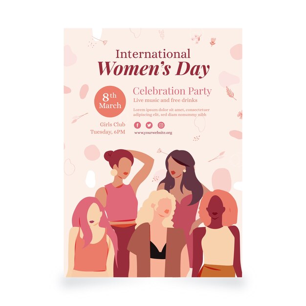 Flat international women's day vertical poster template