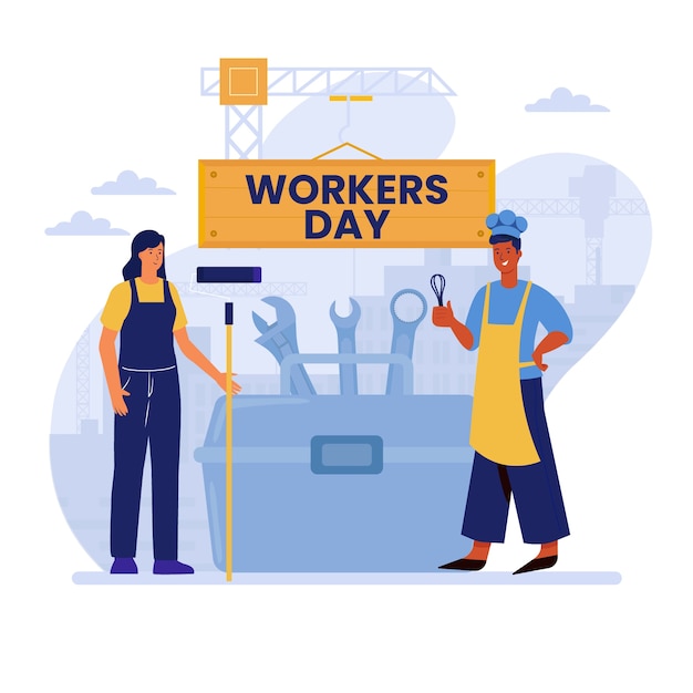 Flat international workers day illustration