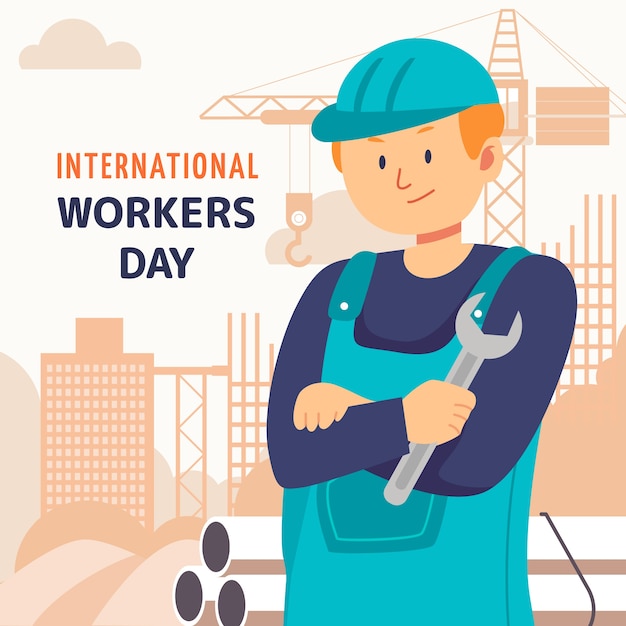 Flat international workers day illustration