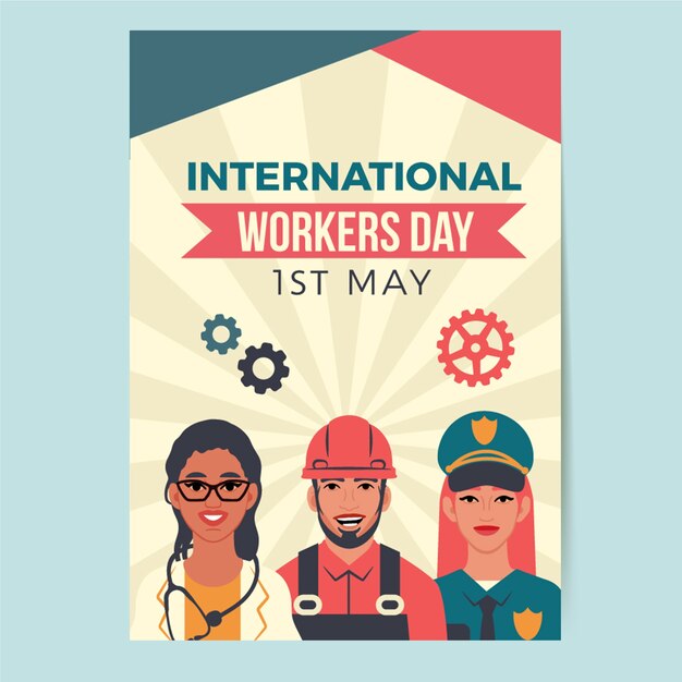 Flat international workers day poster template