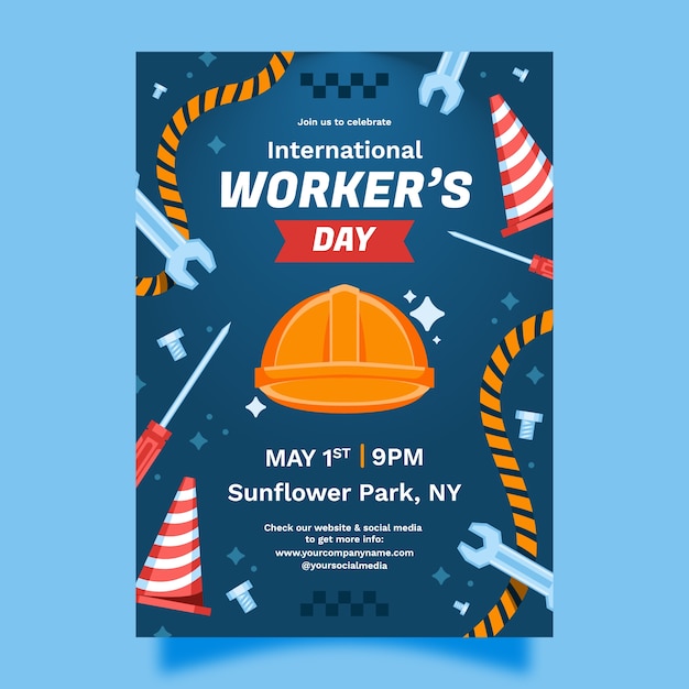 Free vector flat international workers day poster template