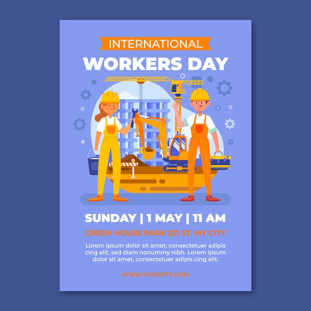 Free Vector flat international workers day vertical poster template