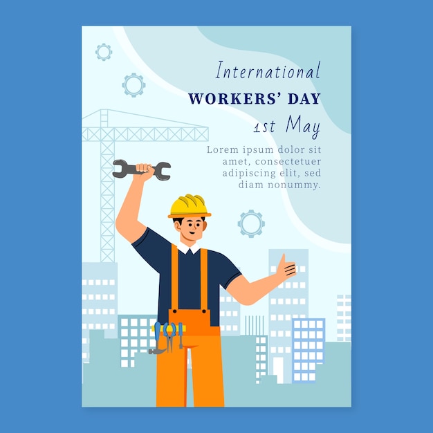 Flat international workers day vertical poster template