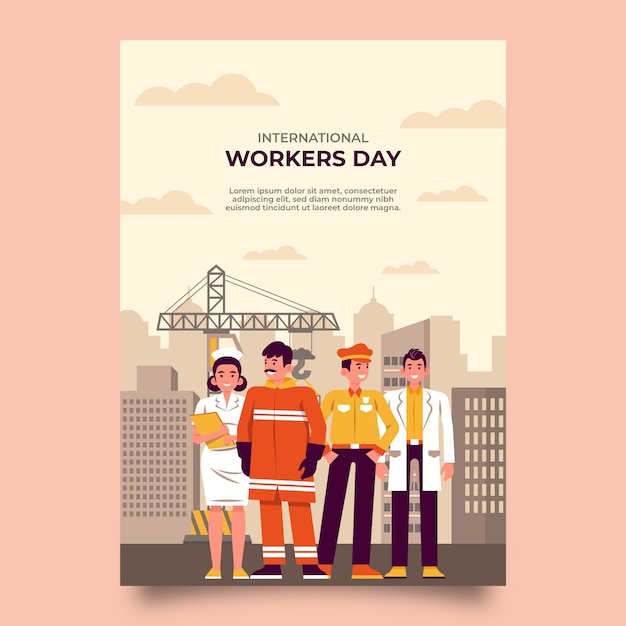 Flat international workers day vertical poster template