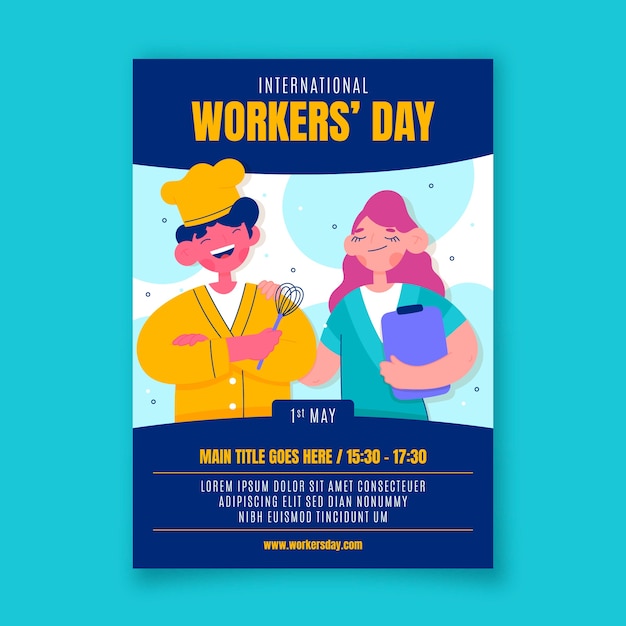 Flat international workers day vertical poster template