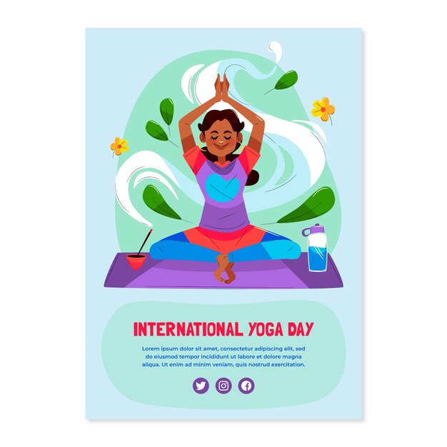 Flat international yoga day flyer template