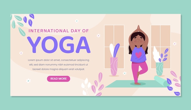 Free Vector flat international yoga day horizontal banner template