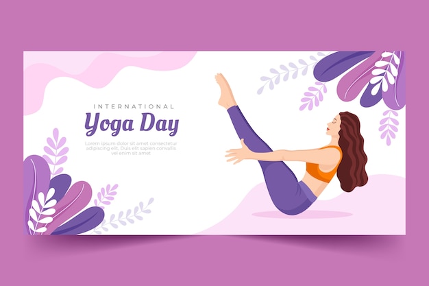 Flat international yoga day horizontal banner template