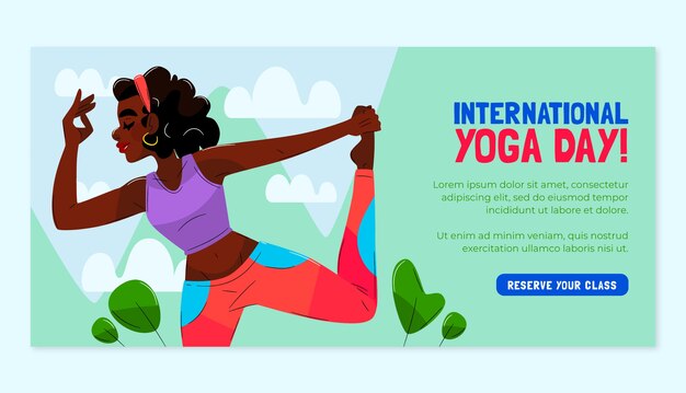 Flat international yoga day horizontal banner template