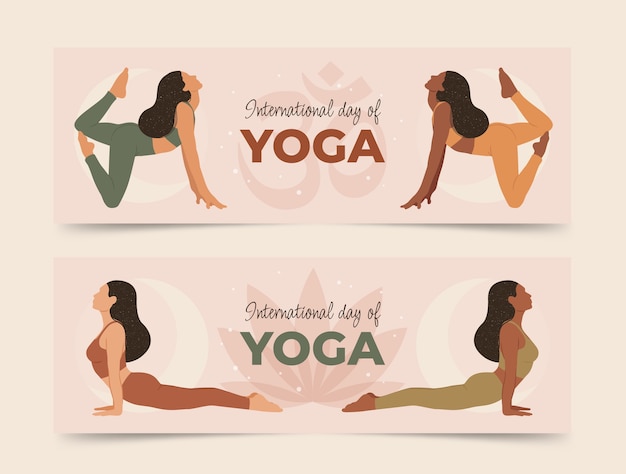 Free Vector flat international yoga day horizontal banners collection