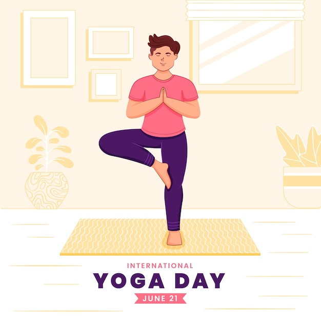 Free Vector flat international yoga day illustration with people doing yoga