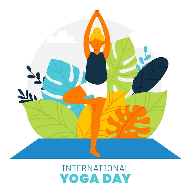 Flat international yoga day illustration