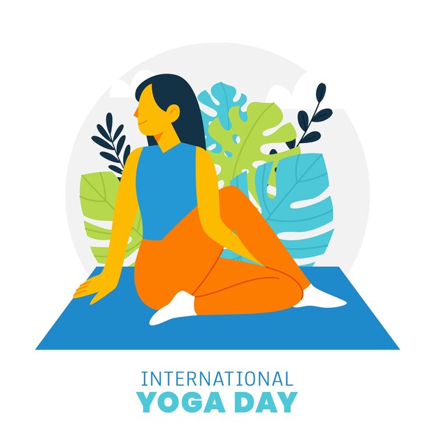 Flat international yoga day illustration