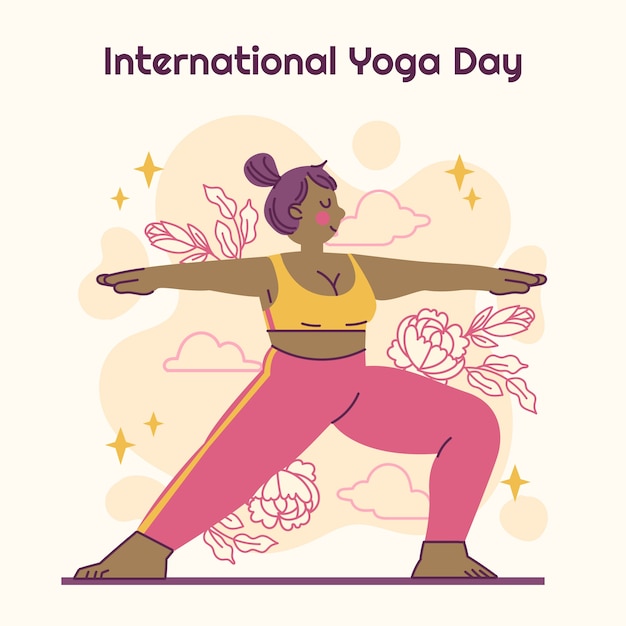 Flat international yoga day illustration