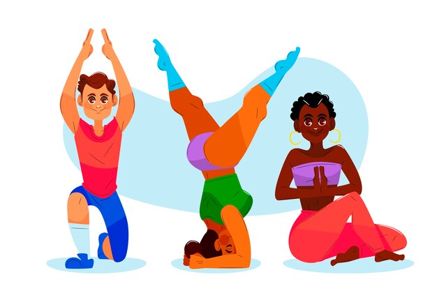 Flat international yoga day poses collection