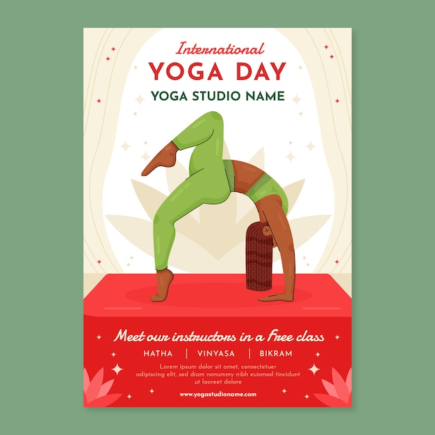 Free Vector flat international yoga day vertical flyer template