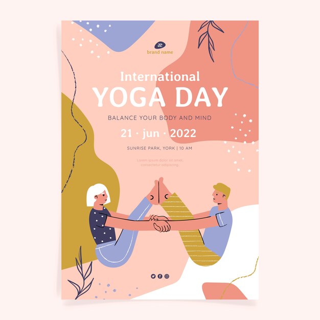 Flat international yoga day vertical flyer template