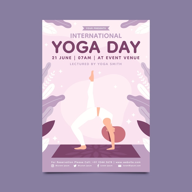 Flat international yoga day vertical flyer template