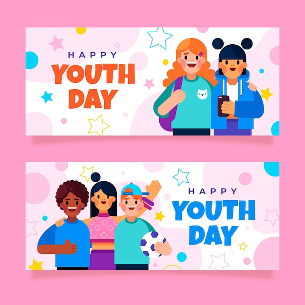 Flat international youth day banners set