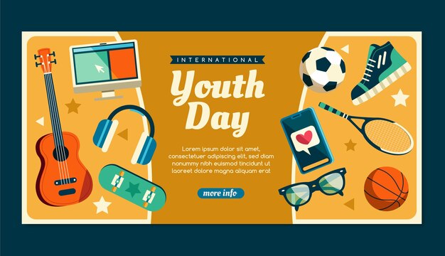 Flat international youth day horizontal banner template