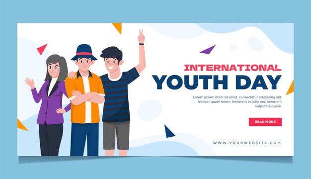 Flat international youth day horizontal banner template