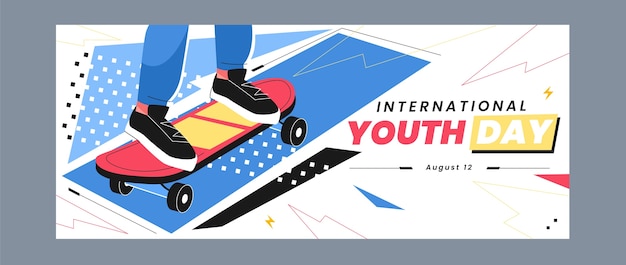 Flat international youth day horizontal banner template