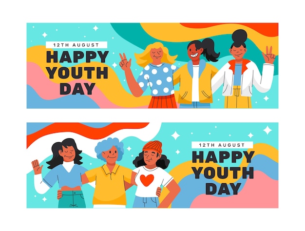 Flat international youth day horizontal banner template