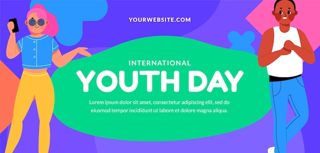 Flat international youth day horizontal banner template