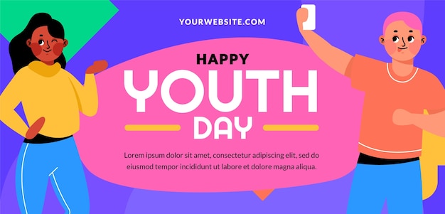 Flat international youth day horizontal banner template