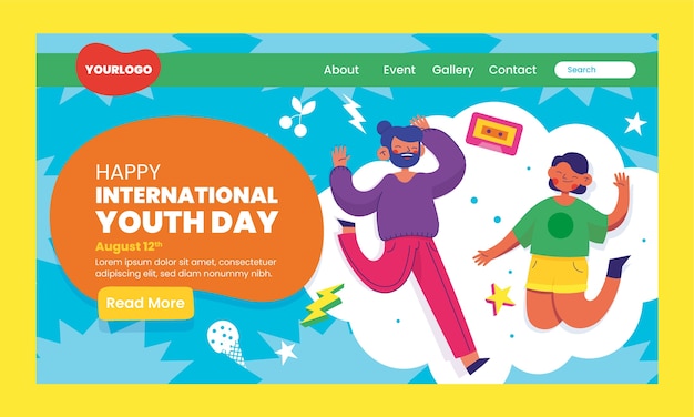 Flat international youth day landing page template