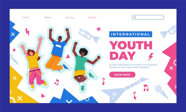 Flat international youth day landing page template