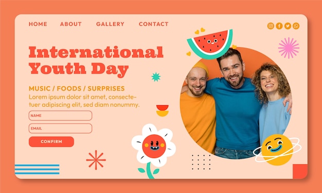 Flat international youth day landing page template